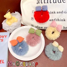 

New Girls Cute Colorful Bow Plush Ealstic Hair Bands Children Sweet Hair Decorate Scrunchie Hair Tie Fashion Hair Accessories
