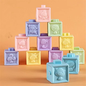 

Baby Grasp Toy Silicone Building Blocks 3D Touch Hand Soft Balls Baby Massage Rubber Teethers Squeeze Toy Bath ball Toys