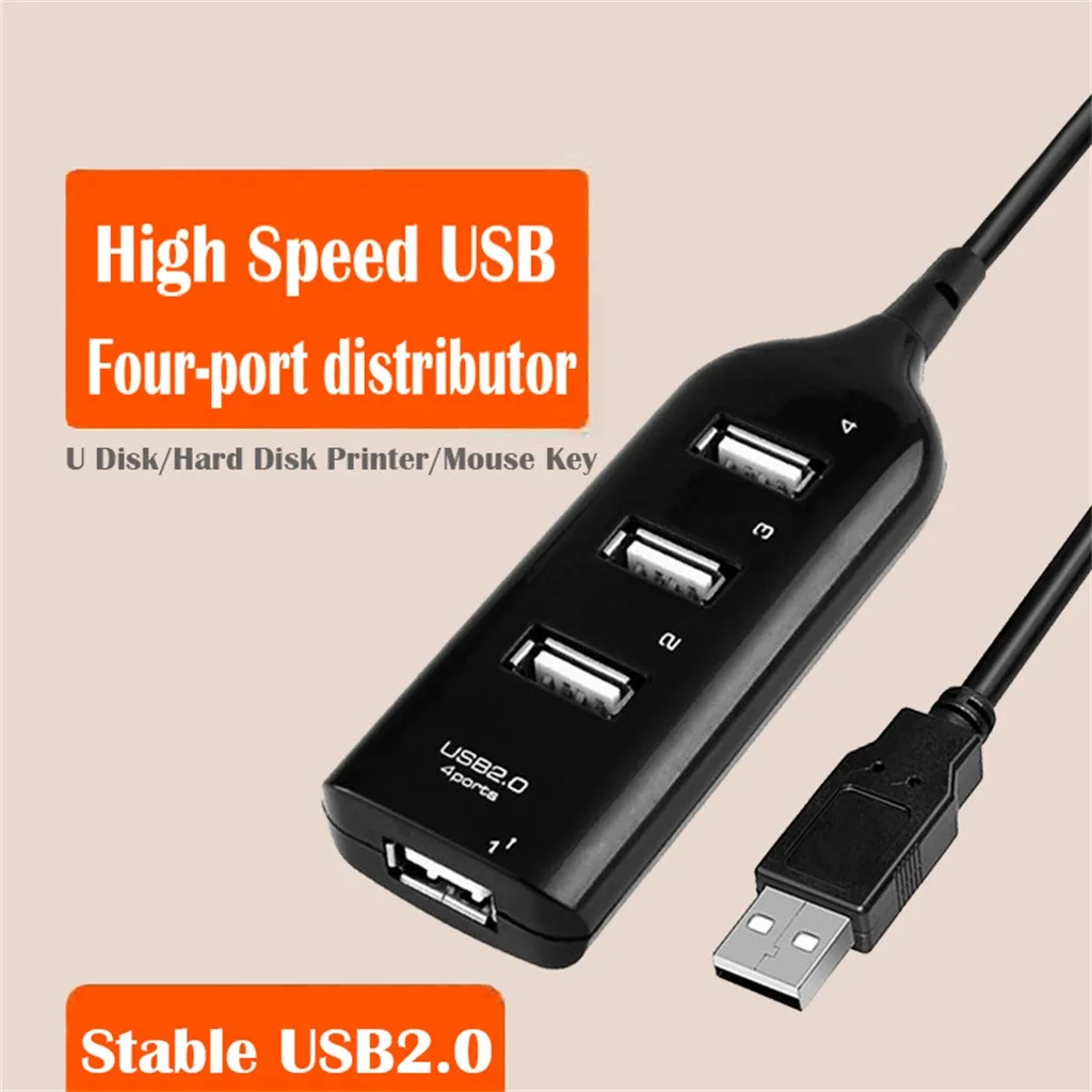 Concentrador de red de 4 puertos USB 2,0, separador de cables USB 2,0 de alta velocidad, extensor para ordenador de escritorio, divisor de USB, #33 Accesorios de ordenador, nuevo