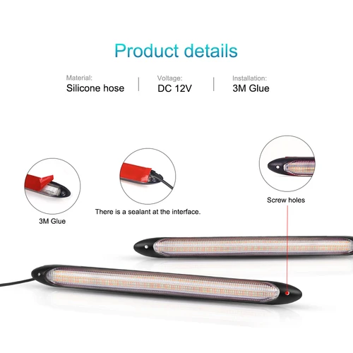 LED 자동차 DRL 주간 주행등, 방수 범용 DC 12V 자동 헤드라이트, 순차 방향 지시등, 노란색 흐름 주간 조명, 2 개 2