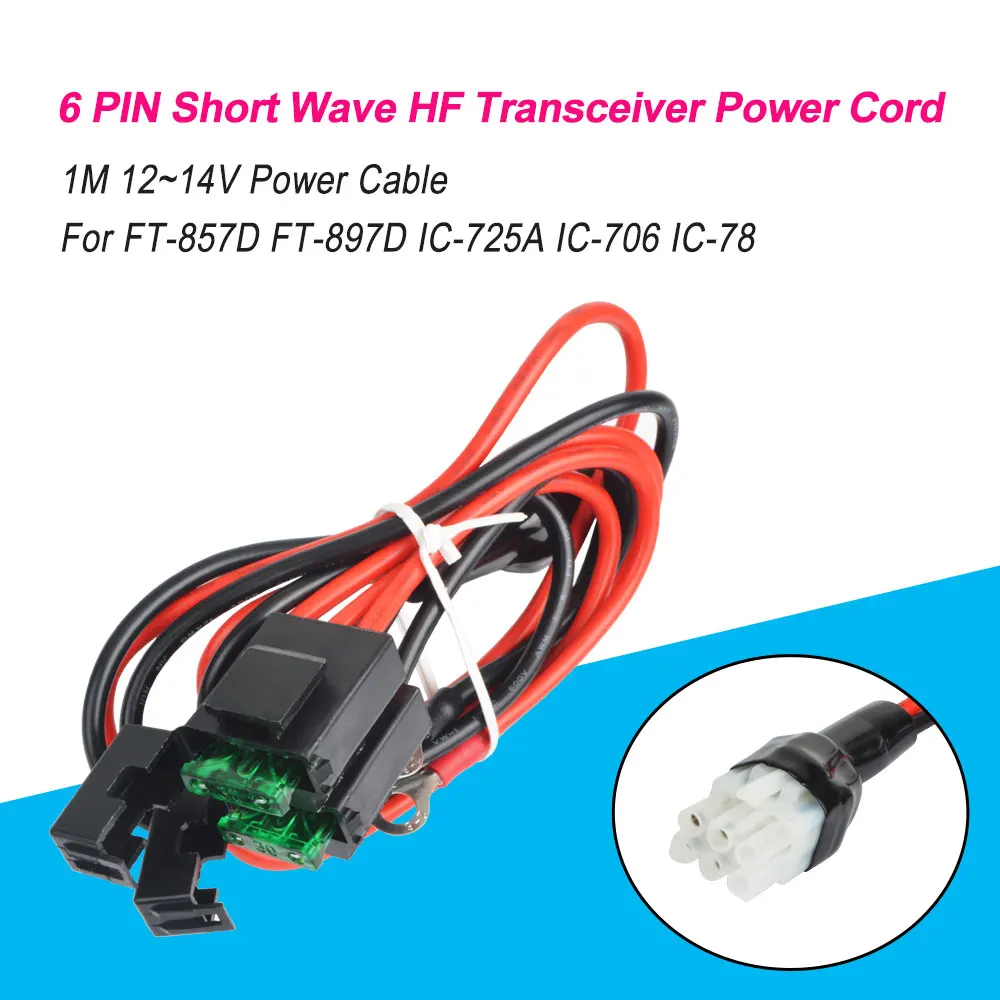 1M 30A fusible 6 PIN onda corta HF transceptor de Cable de alimentación Cable para FT-857D FT-897D IC-725A IC-706 IC-78 Durable
