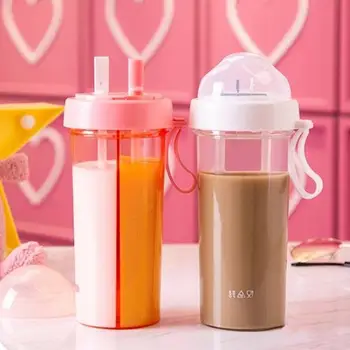 

Water Cup Silicone Handle Two-Color Nozzle Durable Straw Cup Double Drink Cup PC+PP Portable Leisure High Capacity