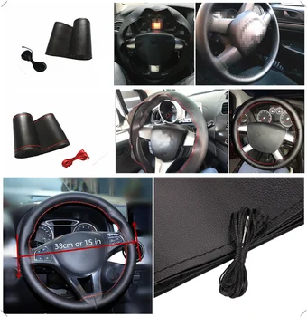 

car auto steering wheel cover microfiber leather hand-sewn DIY 38 cm for Tesla Suzuki Isuzu Daihatsu Aston Martin Volvo Mazda