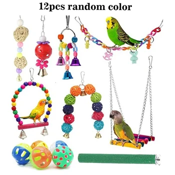

12Pcs Parrot Swing Bell Hanging Bird Cage Perch Toys Parakeet Cockatiel Budgie