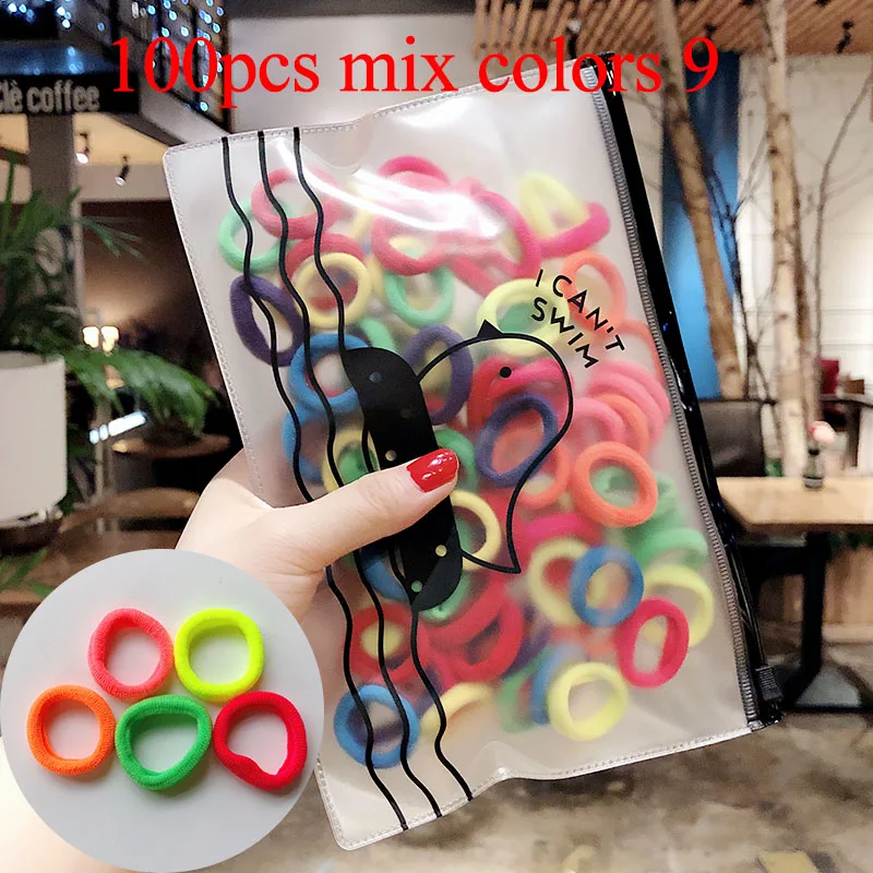 100pcs mix colors 9 50/100 шт./компл. и девочек цветной зарядный кабель в нейлоновый оплетке с небольшой резинки для волос Дети хвост держатель резиновые резинки для волос аксессуары - Цвет: 100pcs mix colors 9