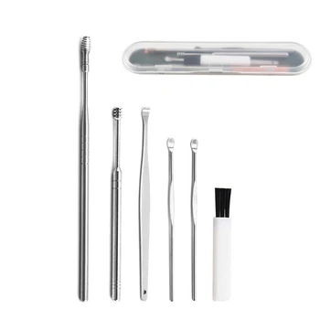 

Ear Pick Ear Curette Cleaner Ear Wax Removal Tool Kit with Storage Box and Cleaning Brush Set of 6 Personal Health Care NS