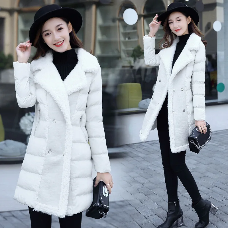 Thick Long Sleeve Winter Mid-length Double Breasted Suit Collar Sweet Solid Color Fashion City Elegant