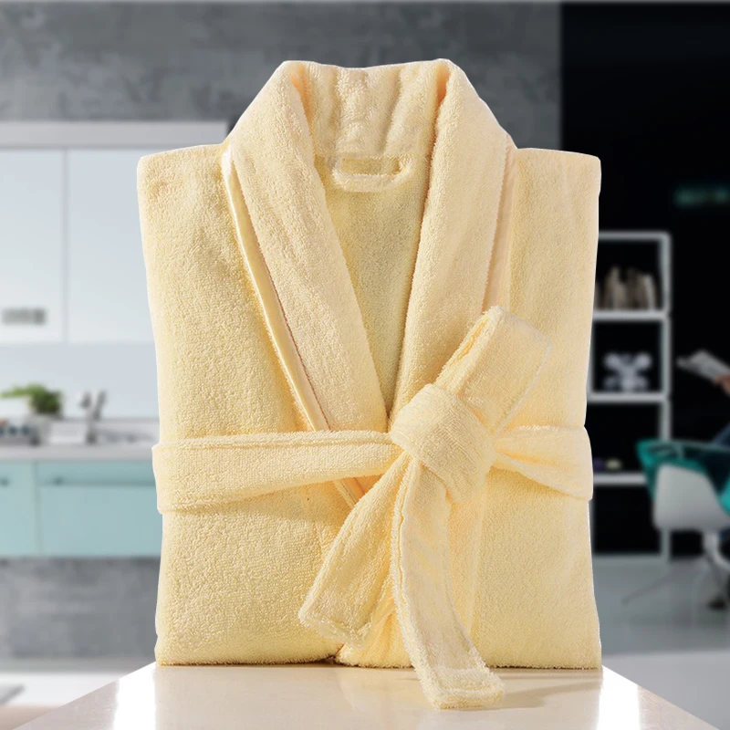 Men and Women's Terry Long Thick Bathrobe, Lovers Robe, Casual Sleepwear, Home Robe, Summer, 100% Cotton