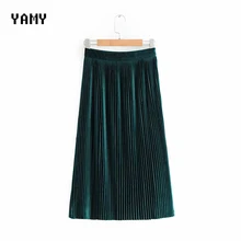 Женская бархатная юбка с высокой талией, Повседневная Зеленая плиссированная юбка, шикарная винтажная Длинная зимняя юбка макси zora Skirt faldas mujer moda