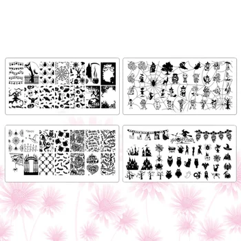 

4Pcs Halloween Series Nail Stamping Plate Rectangle Image Template Manicure Steel Plates for Women