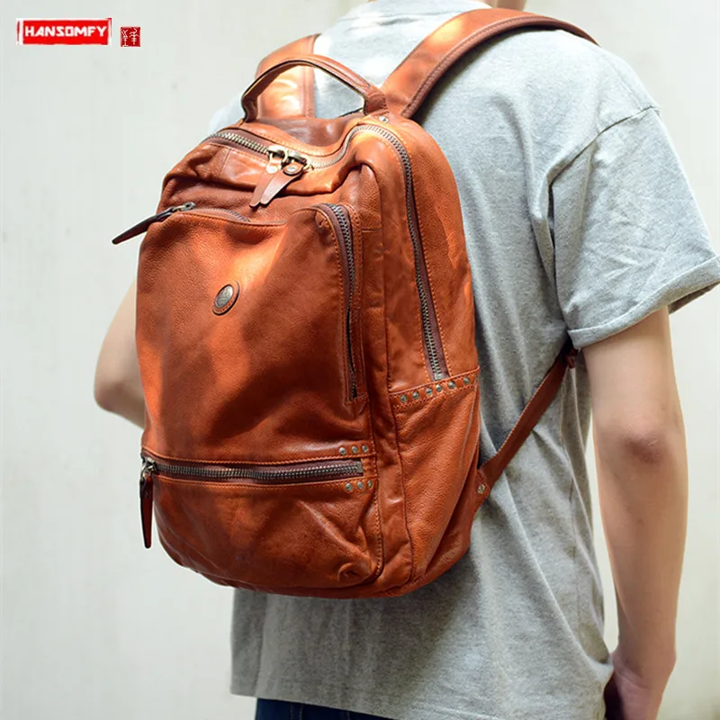 

New Genuine Leather men's backpack shoulder bag leather laptop bag men backpacks fashion trend manual large capacity travel bags