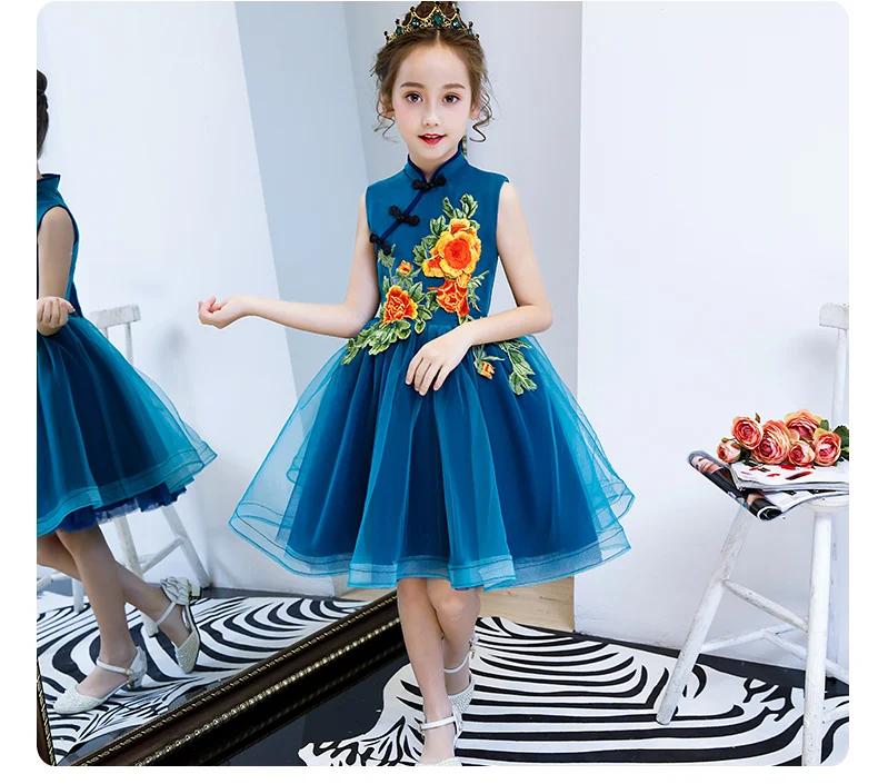 Cheongsam/осенний китайский костюм для маленьких девочек, улучшенный китайский стиль детское платье принцессы Пышное Платье в западном стиле