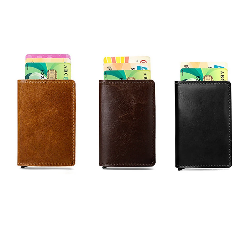 

1 Piece Genuine Leather Men And Women Card Holder RFID Blocking Credit Card Holder Aluminium Business Card Holder Mini Purse