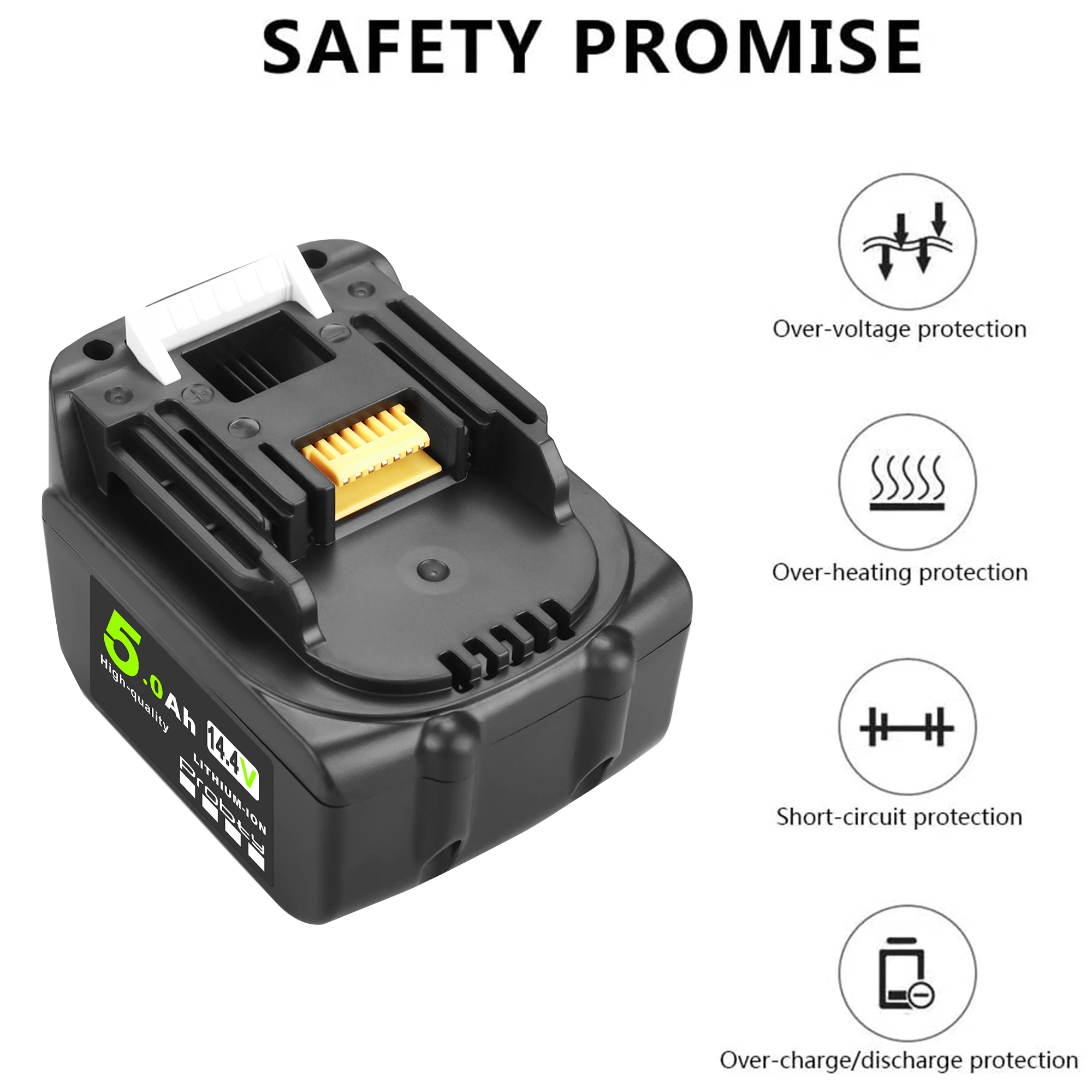 充電式リチウムイオンバッテリー,14.4V,5000mAh,マキタ用,14V