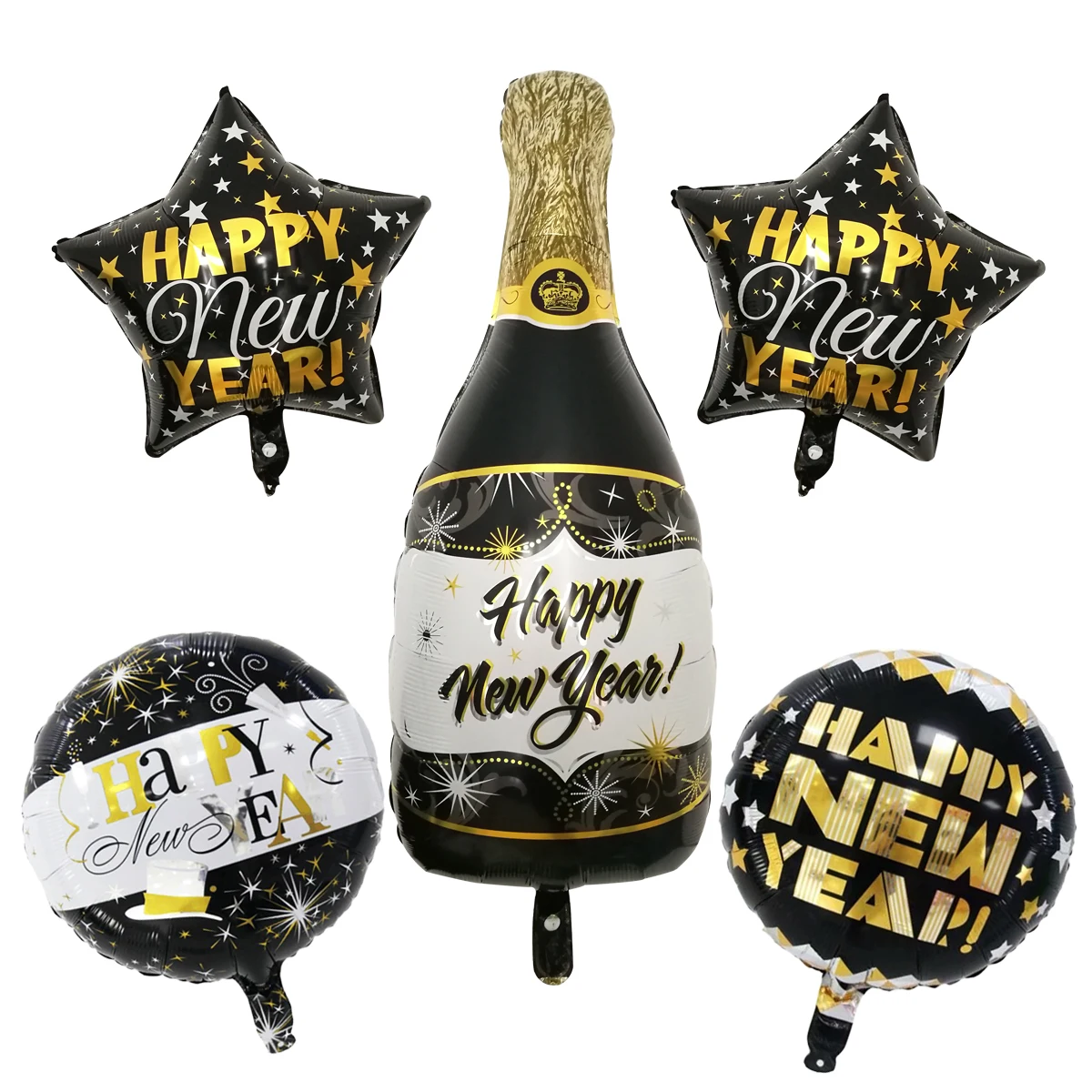 Foil Balloon Happy New Year Banner Star Round Balloon Home Party Confetti Latex Balloons Decoration New Year Decor Supplies - Цвет: 5Pcs