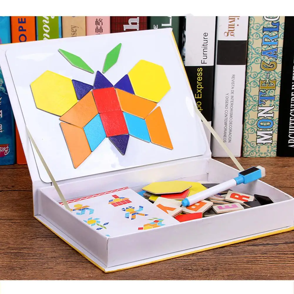 Kuulee 28 шт. головоломка игрушка красочный деревянный магнитный Танграм головоломка игрушки для младенцев Магнитный Танграм
