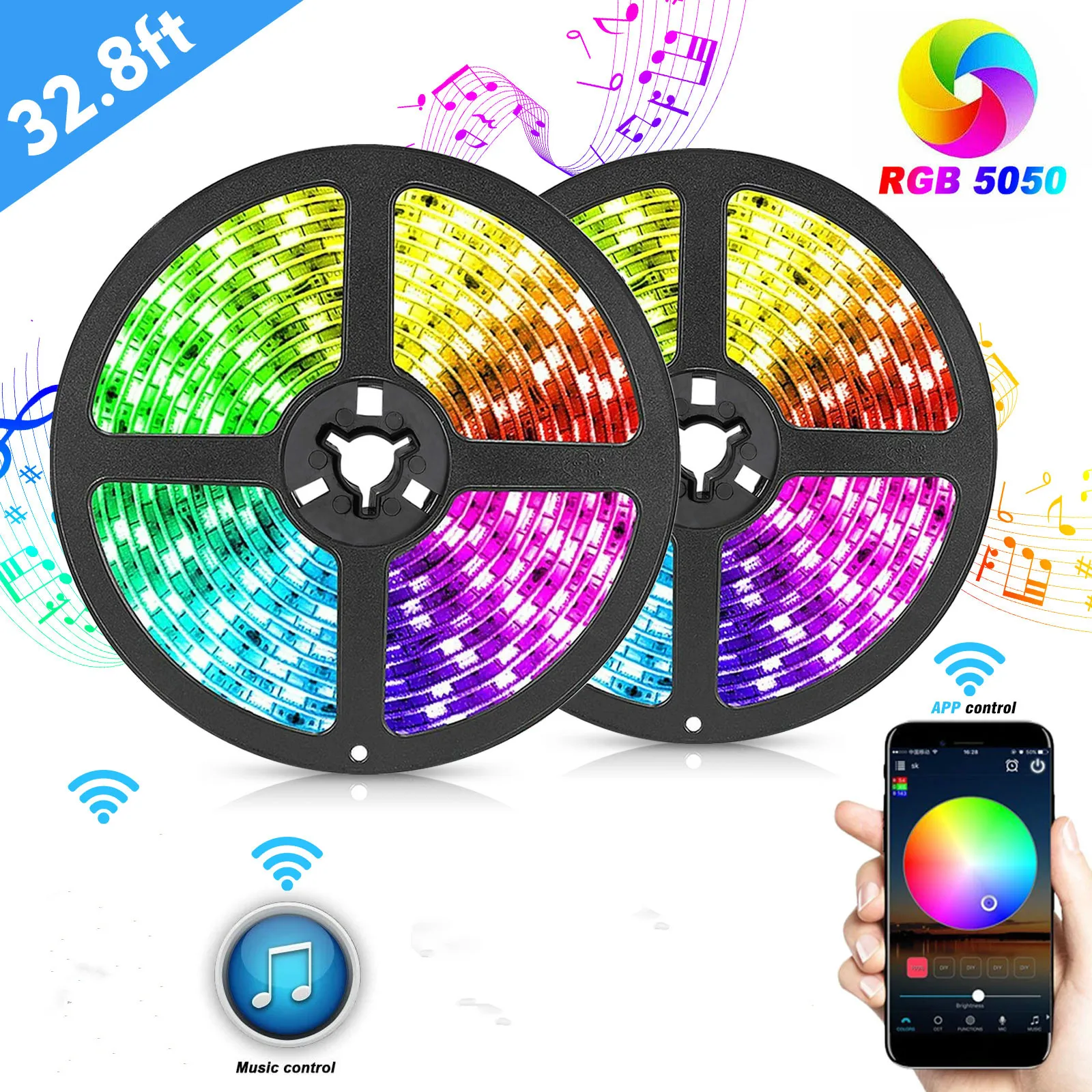 

Light Strip Voice Color Changing Rope Lights Tape Lights Music Sync, Remote Controller Flexible Strips APP Control for Room