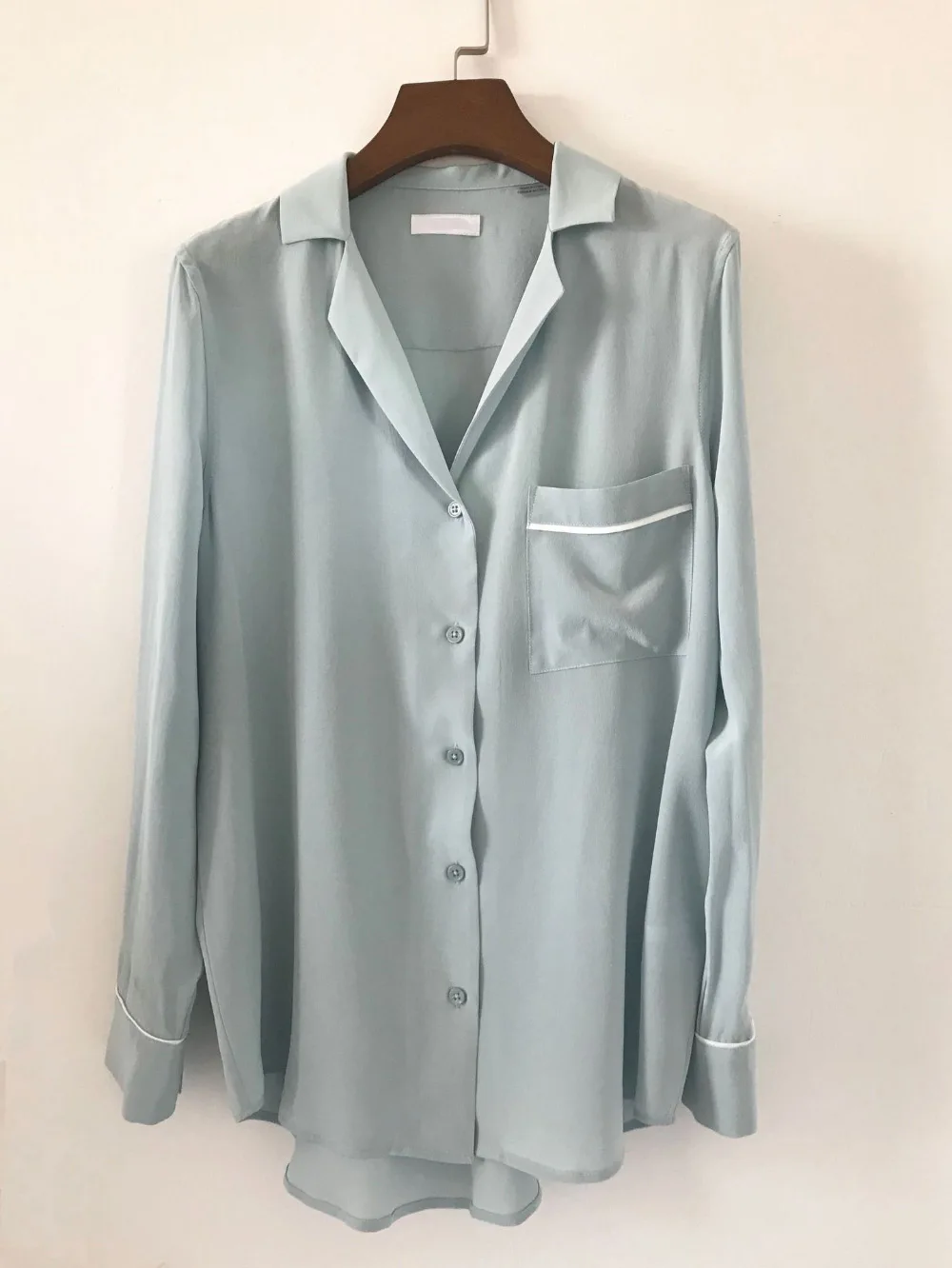 light blue as pic Elfbop Топ Версия Шелк Дамы с длинным рукавом зазубренный светло голубой/светло фиолетовый/Бургундия Топ - Цвет: light blue as pic