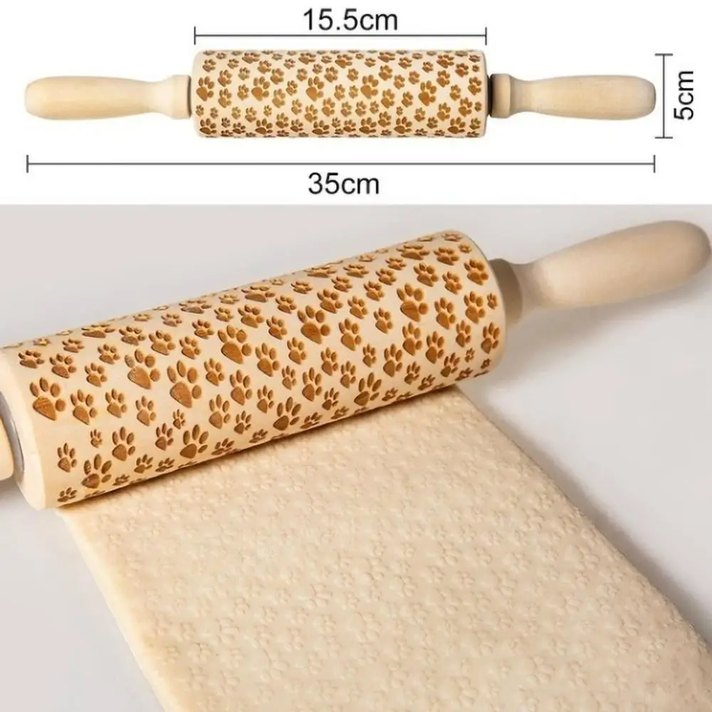 Christmas Rolling Pin Engraved Carved Wood Embossed Rolling Pin Kitchen Tool 35CM Embossing Baking Cookies Biscuit Fondant#5