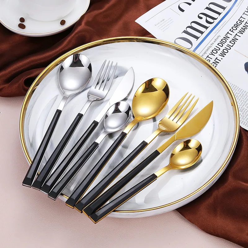 Stainless Steel Tableware Cutlery Set 5Pcs Knife Dessert Fork Spoon Teaspoon Marble Handle Dinnerware Kitchen Accessories