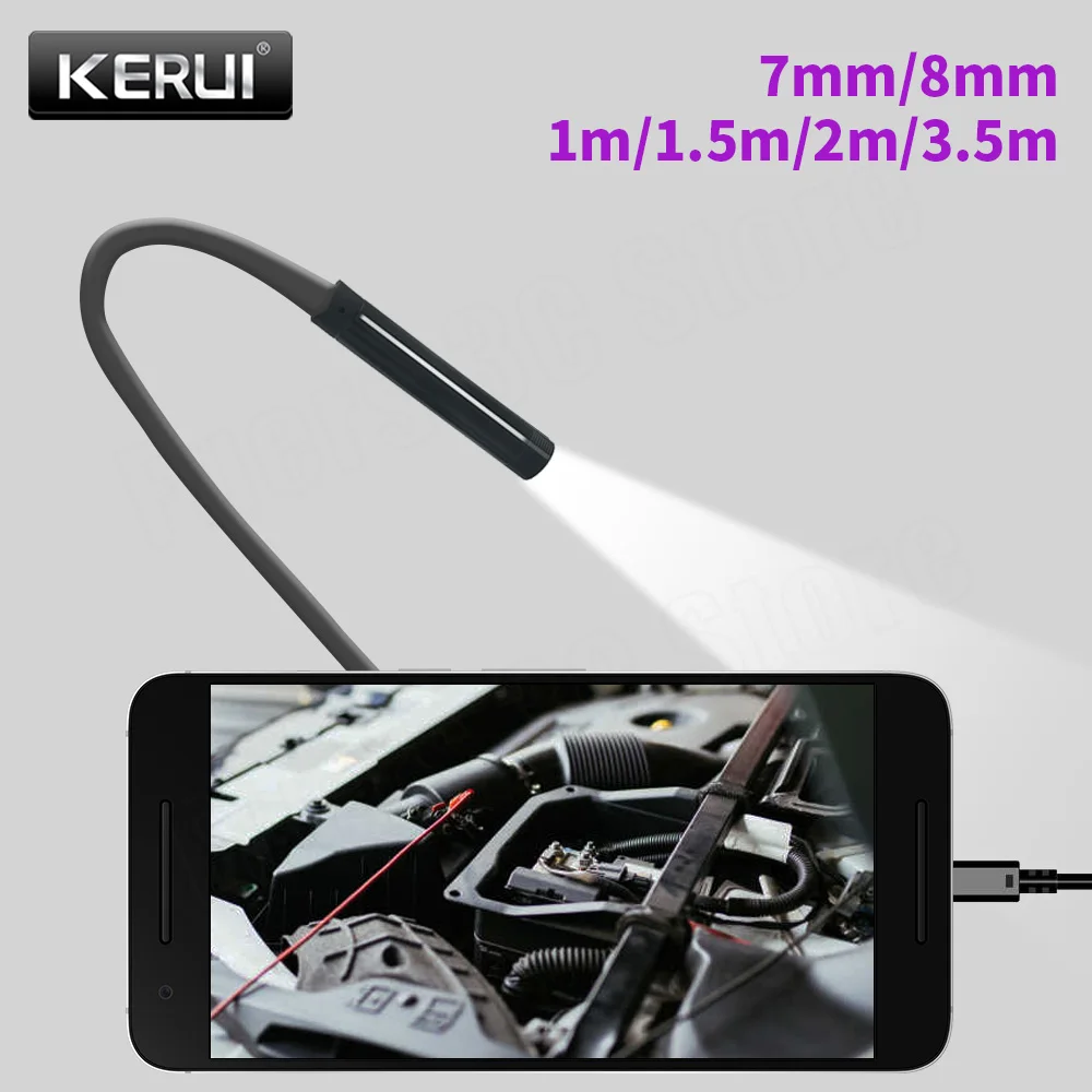 KERUI-Mini cámara endoscópica de 8mm/7mm, Cable semirrígido, USB, boroscopio de inspección para Android
