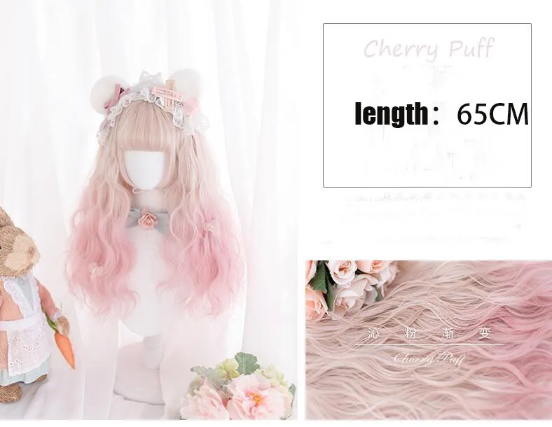 WIG ONLY Принцесса розовый сладкий Лолита японский Лолита парик Лолита вишневый цвет слоеный окрашенный парик - Цвет: WIG ONLY