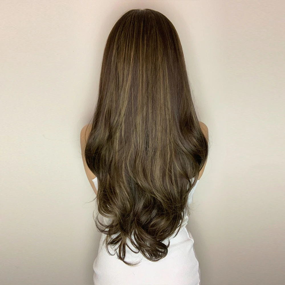 HENRY MARGU Long Black Brown Body Wave Synthetic Wigs Heat Resistant Natural Cosplay Wigs for Women Middle Part Hair Wigs