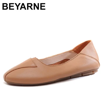 

BEYARNEwomen Oxford shallow shoes genuine leather shoes spring ladies flat shoes casual work soft nurse ballerina shoes moccasin