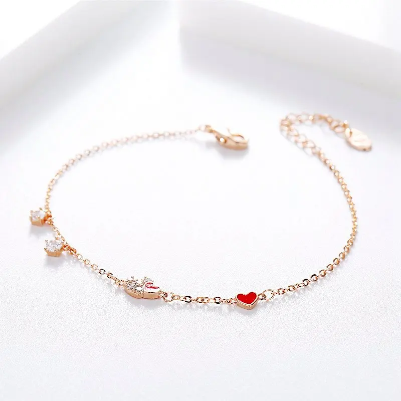 

High-end Red Heart Bracelet for Women Rose Gold Color AAA Cubic Zircon Crystal Bracelet Jewelry