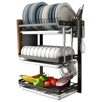 

Black stainless steel wall hanging bowl dish holder leachate rack no hole kitchen shelf knife bowl chopsticks storage