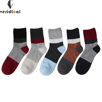 

Veridical 5 Pairs/Lot Combed Cotton Mans Short Socks Colorful Striped Novelty Party Dress Long Socks Calcetines Brand Men Socks