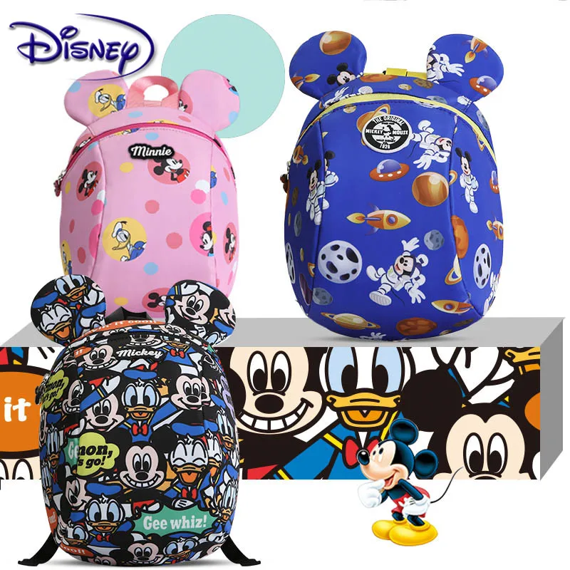 

Disney Mickey Minnie Baby Backpack Toddler Anti Lost Backpack Baby Cartoon Pattern Children Schoolbag Kids Walking Leashes Bag