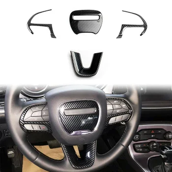 

4PCS Steering Wheel Carbon Fiber Cover Trims Kit For Dodge Challenger Charger