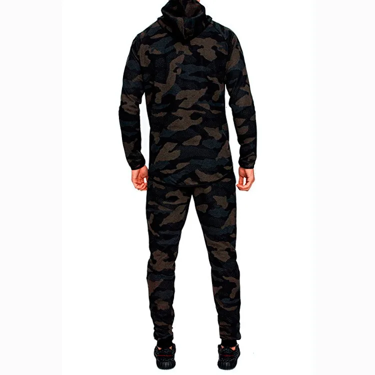 Sports Wear Moletom Men Casual Slim Exercise Suits Winter Warm 2pcs Camouflage Hoody And Long Pants Outdoor Sets Male