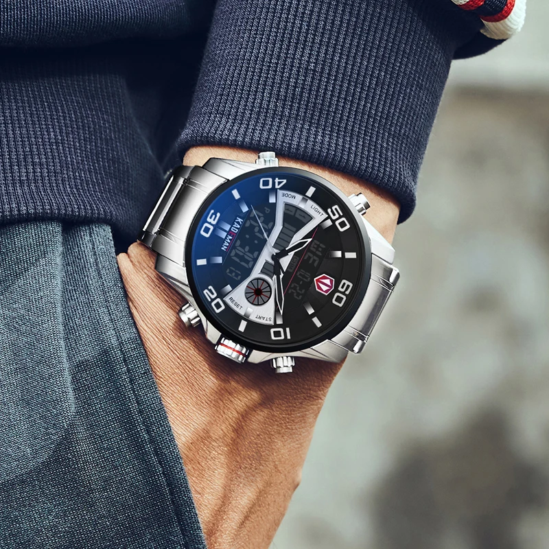 Online 2019 nuevos relojes de lujo para hombres, reloj deportivo impermeable de 30 M, reloj de pulsera con pantalla LED de lujo, reloj de pulsera de acero completo, reloj masculino informal