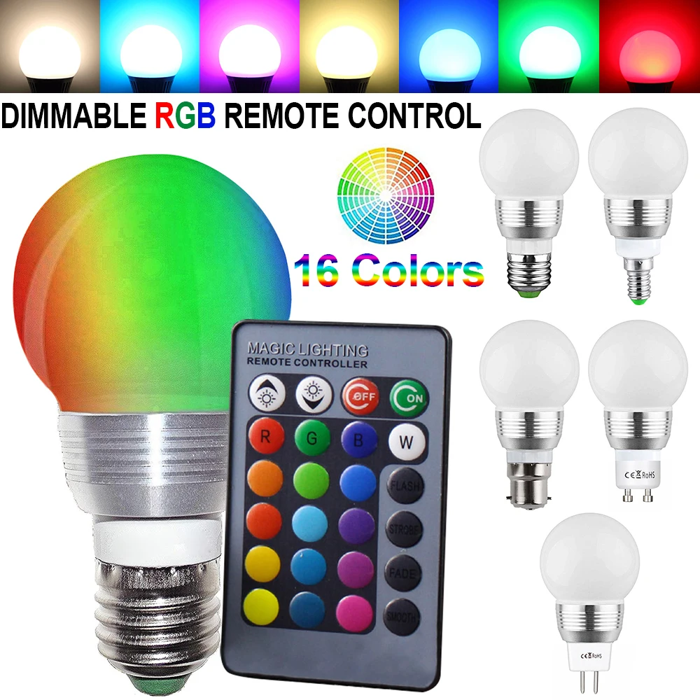 

RGB LED Bulb E27 E26 E14 B22 GU10/MR16 LED Bulb Remote Control RGB LED Bulbs Light Magic RGB Lighting Energy Saving LED Lamp D40