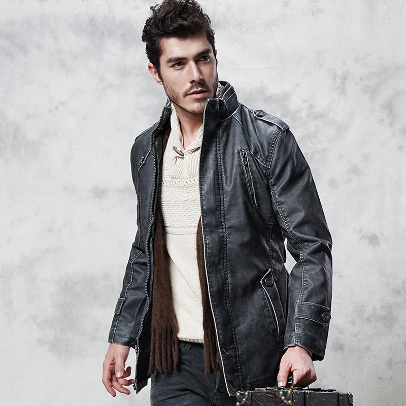 Winter Mens Leather Jackets and Coats 2019 Man's Long Jacket Men's Moto Leather Coat New Fashion Fleece Lining Clothing 2110