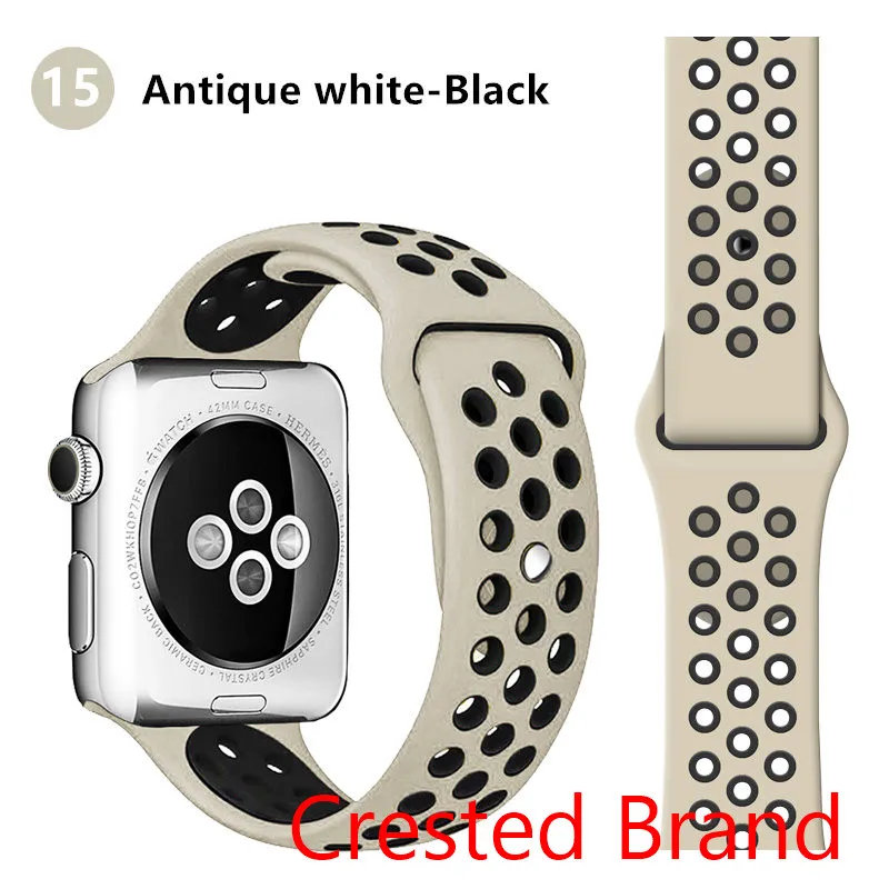 Ремешок для Apple watch 5 4 3 2 1 44 мм/40 мм iWatch 42 мм/38 мм дышащий спортивный силиконовый браслет для часов - Цвет ремешка: antique white black