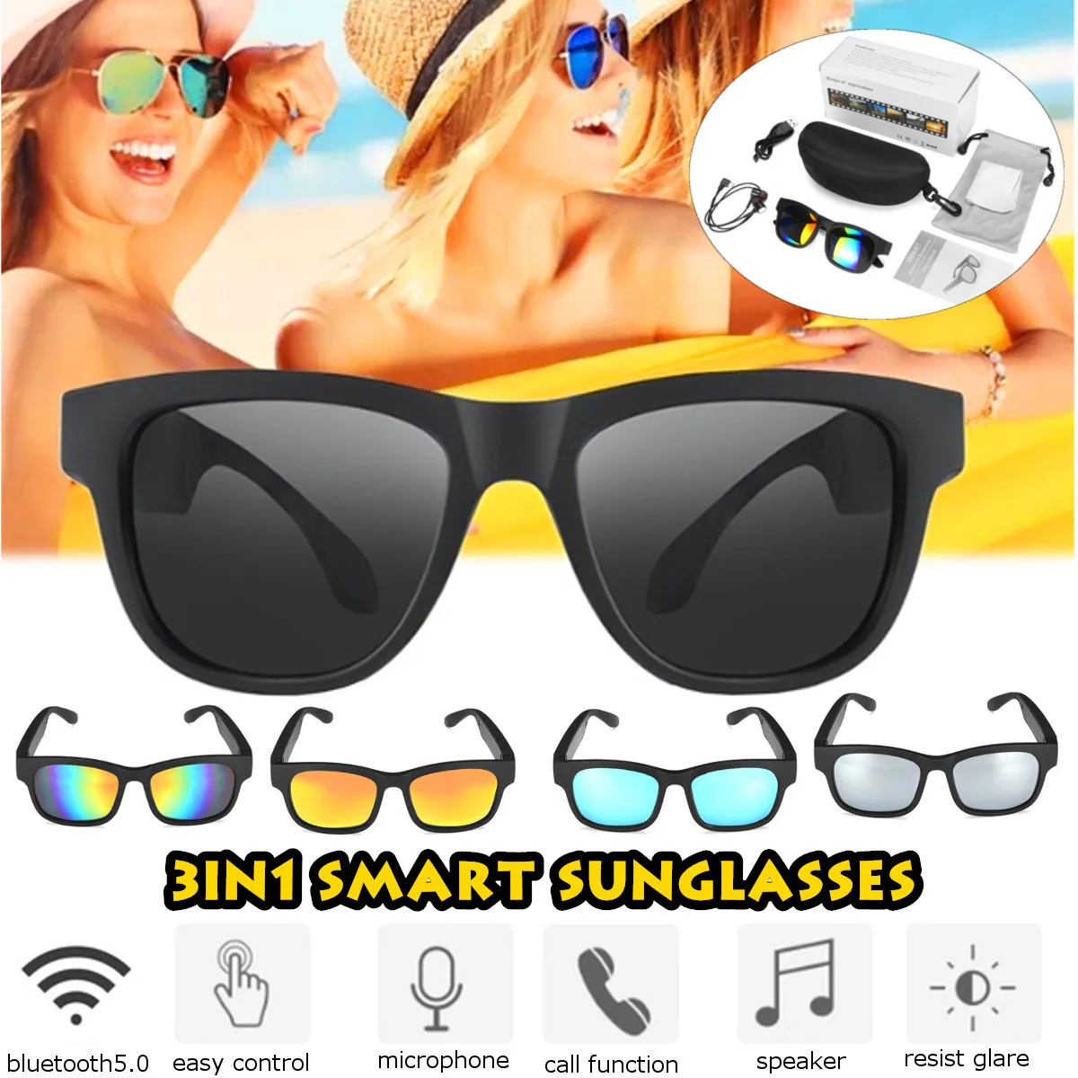 Online 3IN1 bluetooth 5,0 auriculares deportivos inteligentes gafas de sol auriculares inalámbricos estéreo de Audio IPX7 auriculares altavoz de auriculares con micrófono