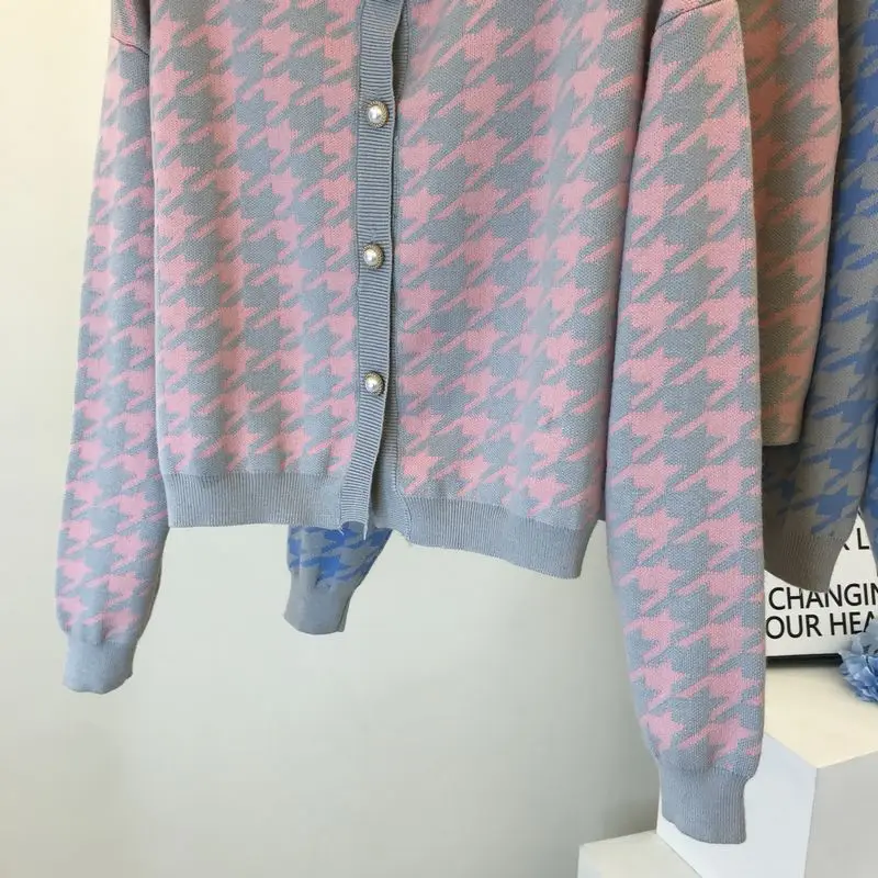ALPHALMODA/женские кардиганы и юбки, модный вязаный комплект из 2 предметов с рисунком «гусиная лапка», свитер с длинными рукавами, мини-юбка, комплект из 2 предметов
