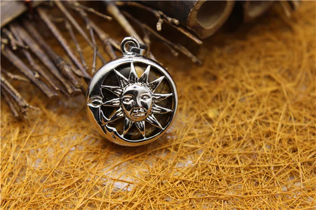 Quartz Sun Moon Necklace, Smokey Quartz 12 Sun Silver or Steel Wire Pendant Charm Solar Eclipse Pendant June Birthstone Silver Jewelry