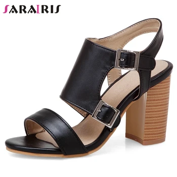 

SaraIris Open Toe Buckle Strap Block Heel Sandals Women Brand Classic Sandals Ladies Summer Mixed Color Shoes