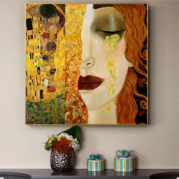 

Gustav Klimt Kiss And Tears Gold Canvas Paintings On the Wall Art Posters And Prints Klimt Famous Art Pictures Home Wall Decor