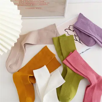 

New Color Harajuku Retro Women Lady Cotton Loose Socks Winter In Tube Korean Purple Blue Yellow Pink Designer Christmas Cute