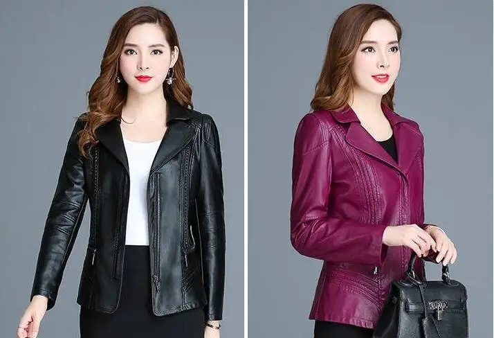 Кожаные женские весна и осень большие размеры 4XL кожаные женские короткие новые стильные тонкие женские кожаные пальто