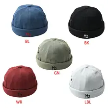 Unisex Brimless Adjustable Docker Hat Beanie Letters Embroidery Washed Skull Cap