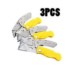 Couteau utilitaire pliable avec poignée antidérapante, 3 pièces, en acier inoxydable, lame en T, fournitures d'art, manche en plastique/acier de 15.5cm de long 