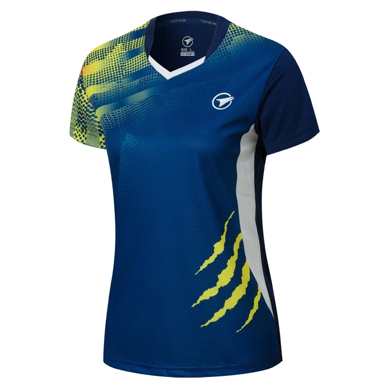Теннисные футболки для мальчиков и девочек, быстросохнущая теннисная футболка с круглым воротником, одежда для бадминтона для девочек, комплект для мальчиков, футболка и шорты - Цвет: No.121 Navy Shirt