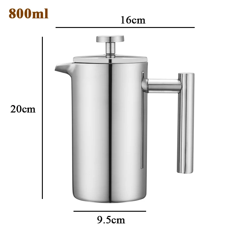350/800/1000 мл из нержавеющей стали двойной слой Френч-прессы заварник для кофе, чая с фильтры большой емкости ручной кафе чайник - Цвет: 800ml