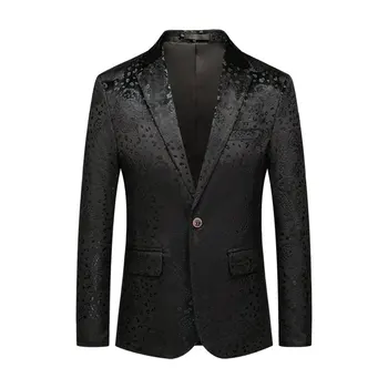

YASUGUOJI Mens Korean Slim Fit Cotton Blazer Suit Jacket Black Fashion Floral Plus Size M To 6XL Male Blazers Mens Coat Wedding